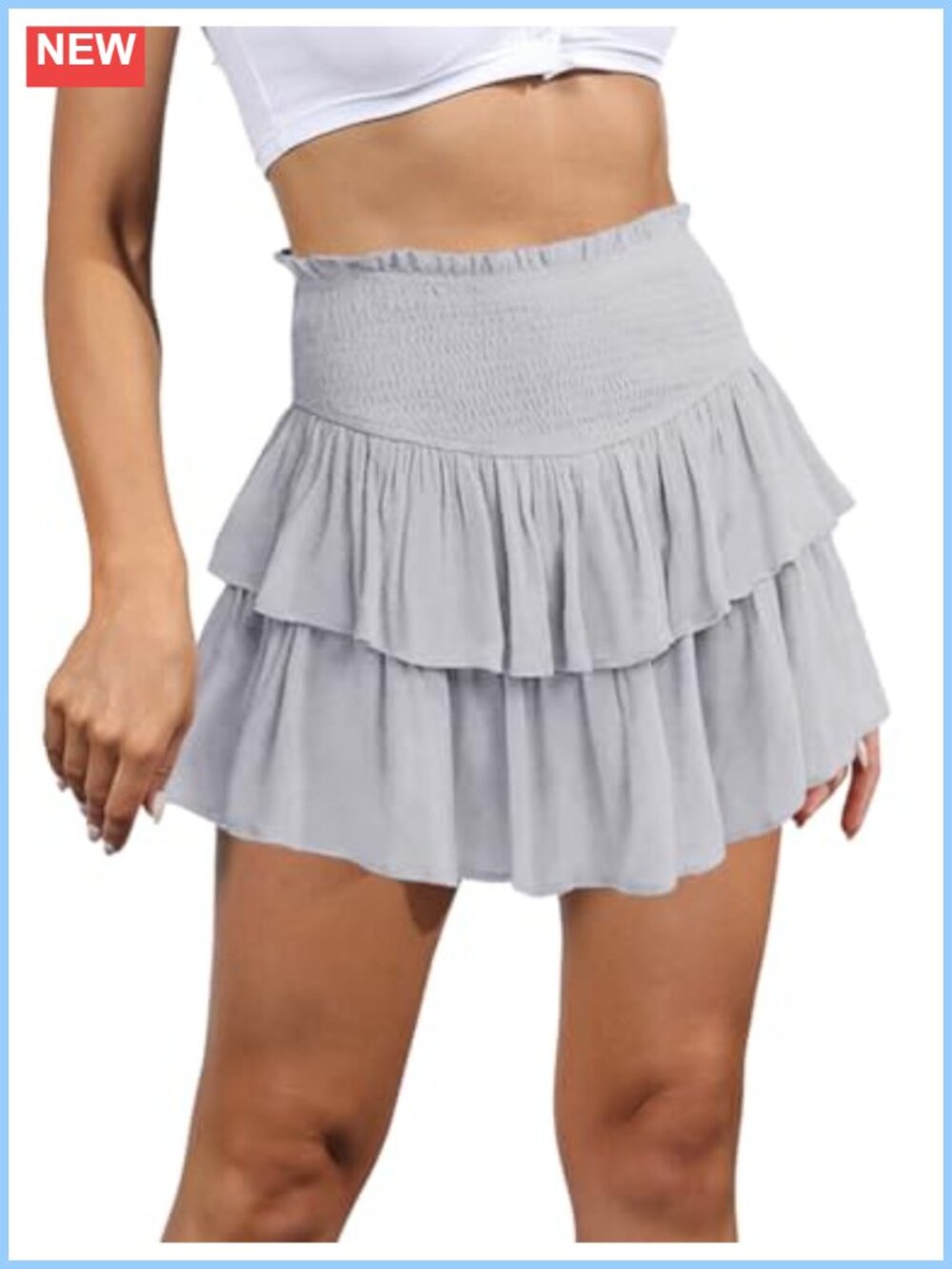 Women's Smocked Waist Ruffle Mini Skirt A-Line Tiered Flowy Short